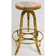 Industrial Bar Stool Antique Yellow Color Mango Wood Seat